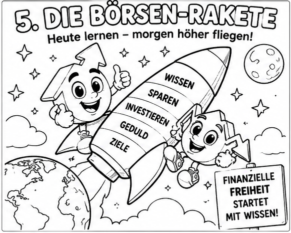 Ausmalbild: Die Börsen-Rakete
